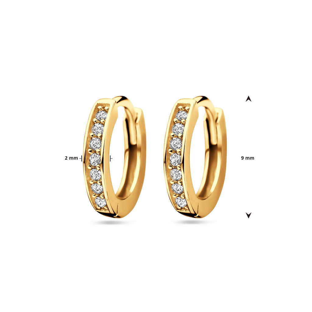 klapoorringen zirkonia 9 mm 1 micron zilver verguld (geel)