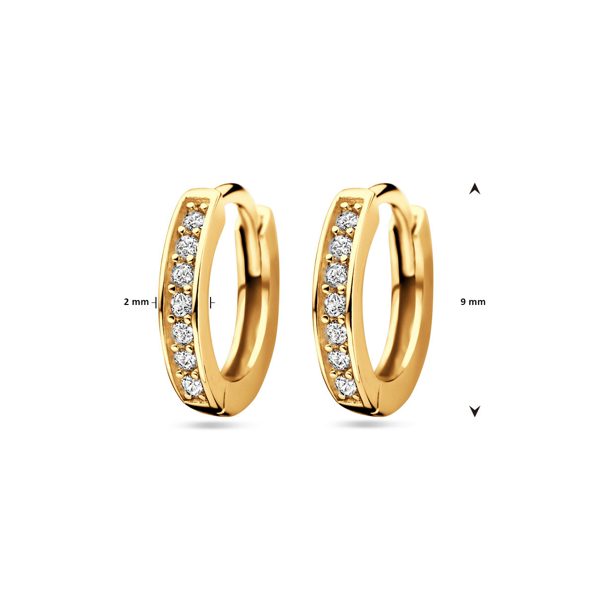 klapoorringen zirkonia 9 mm 1 micron zilver verguld (geel)