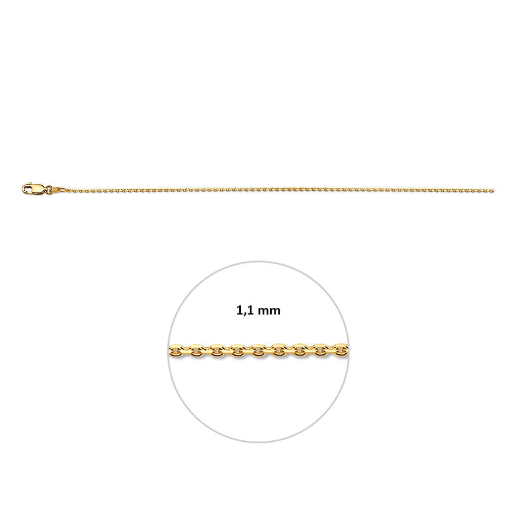 Ankerkette diamantgeschliffen 1,1 mm 3 Mikron vergoldet (gelb)