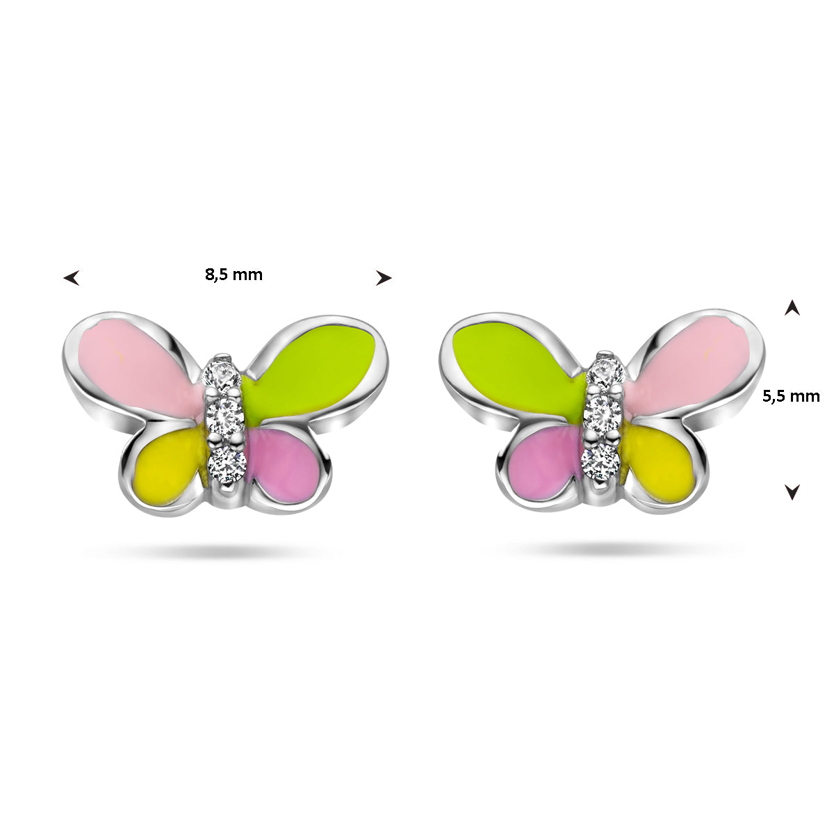 Ohrstecker Schmetterling Zirkonia Emaille Silber rhodiniert