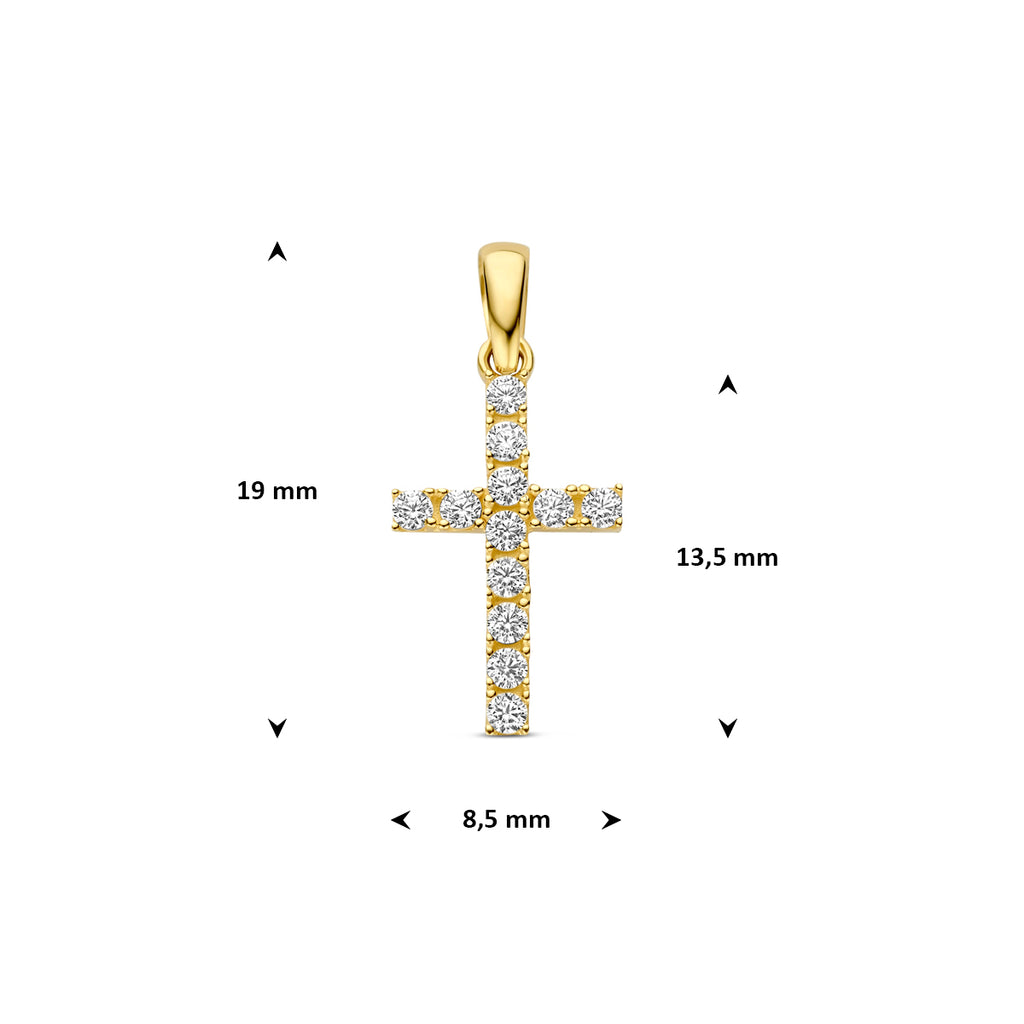 Anhänger Kreuz Zirkonia 13,5 mm 14K Gelbgold
