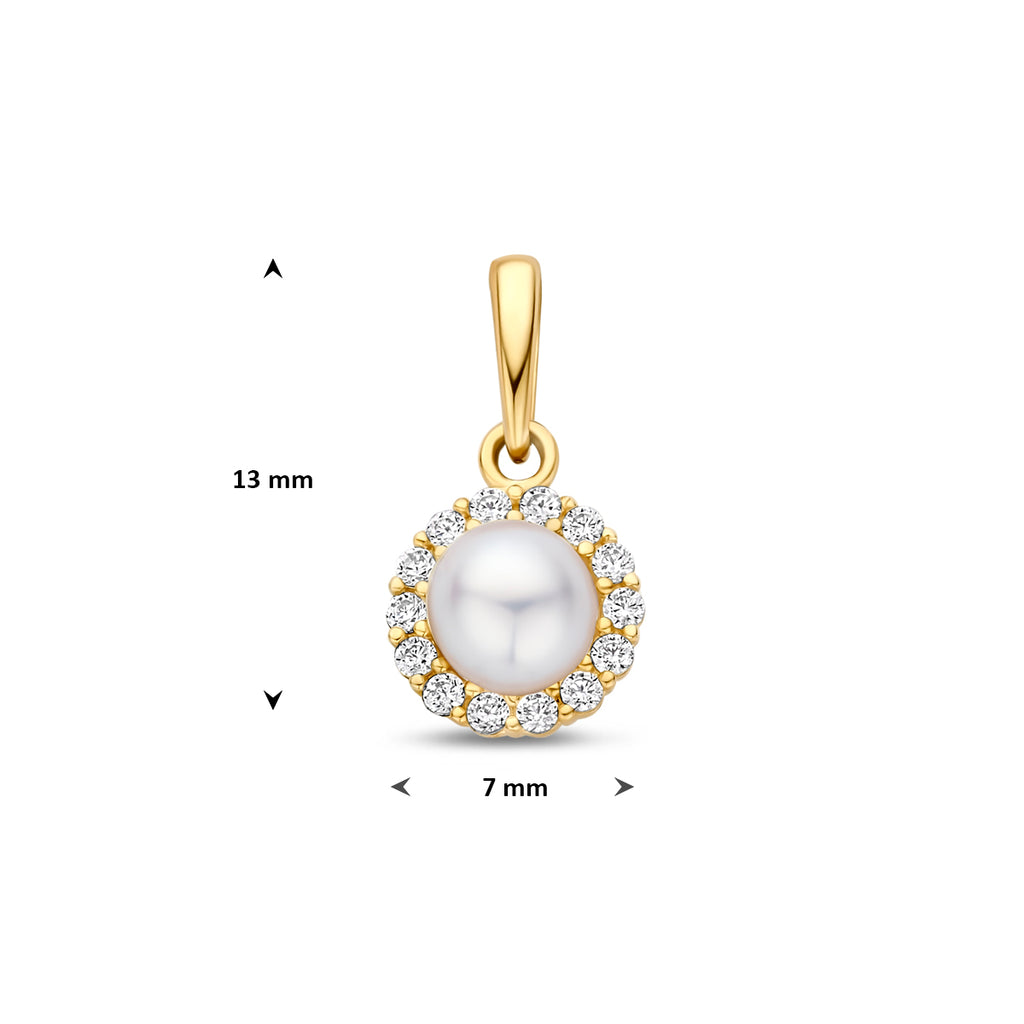 Anhänger Perle und Zirkonia 13 mm 14K Gelbgold