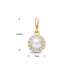 Anhänger Perle und Zirkonia 13 mm 14K Gelbgold