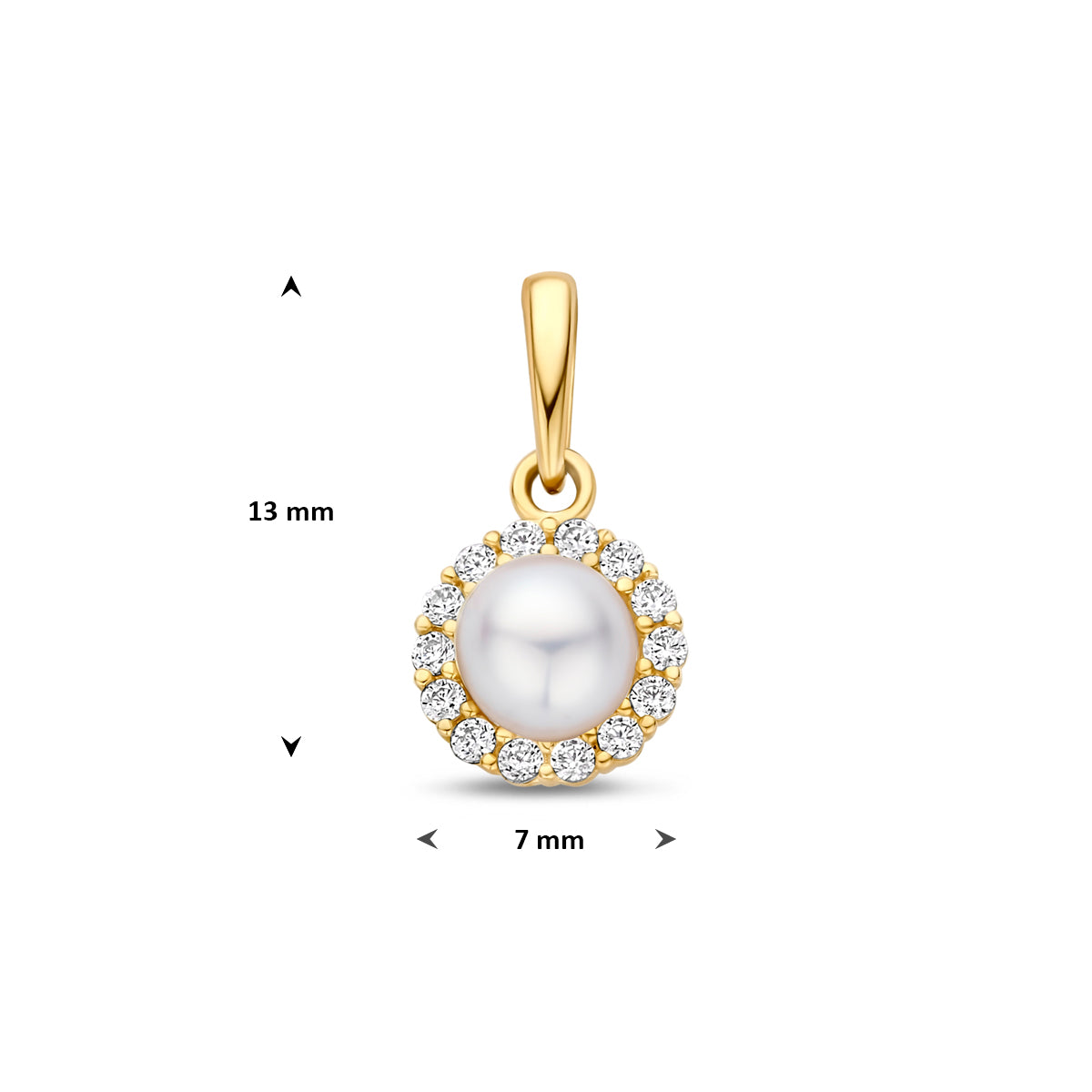 Anhänger Perle und Zirkonia 13 mm 14K Gelbgold