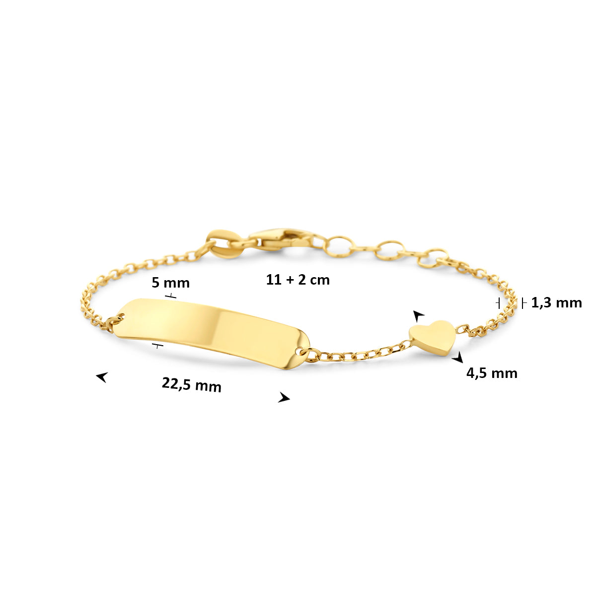 graveerarmband hartje 11 + 2 cm 14K geelgoud