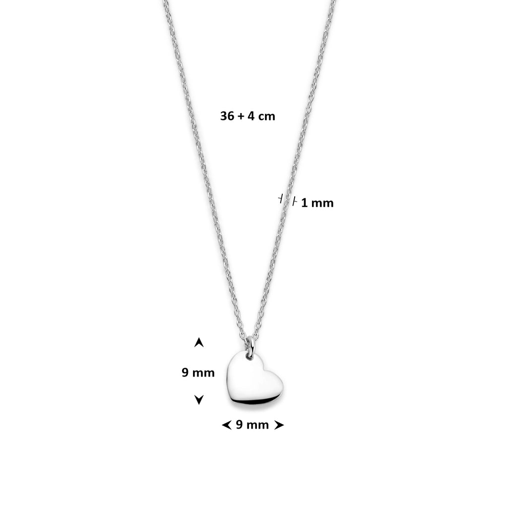 collier hartje 36 + 4 cm zilver gerhodineerd