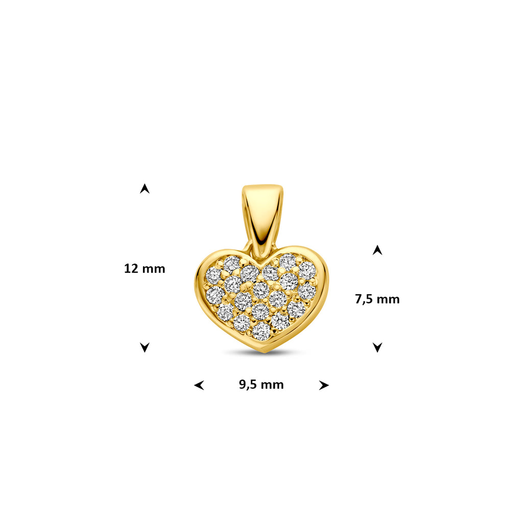 hanger hartje lab grown diamant 0.19ct f vs 7,5 mm 14K geelgoud