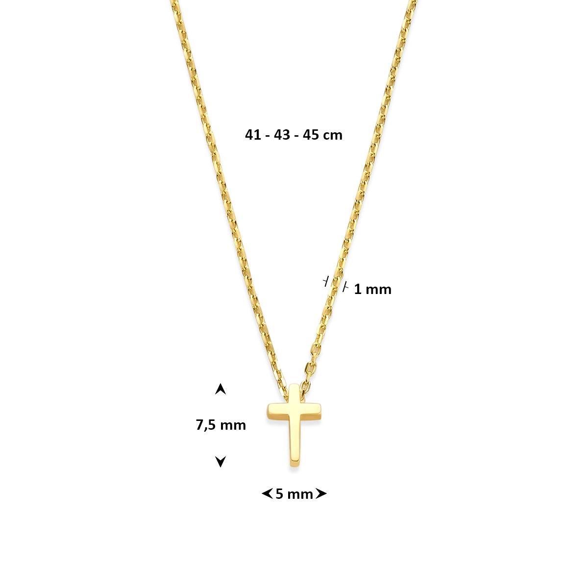 collier kruis 41 - 43 - 45 cm 14K geelgoud