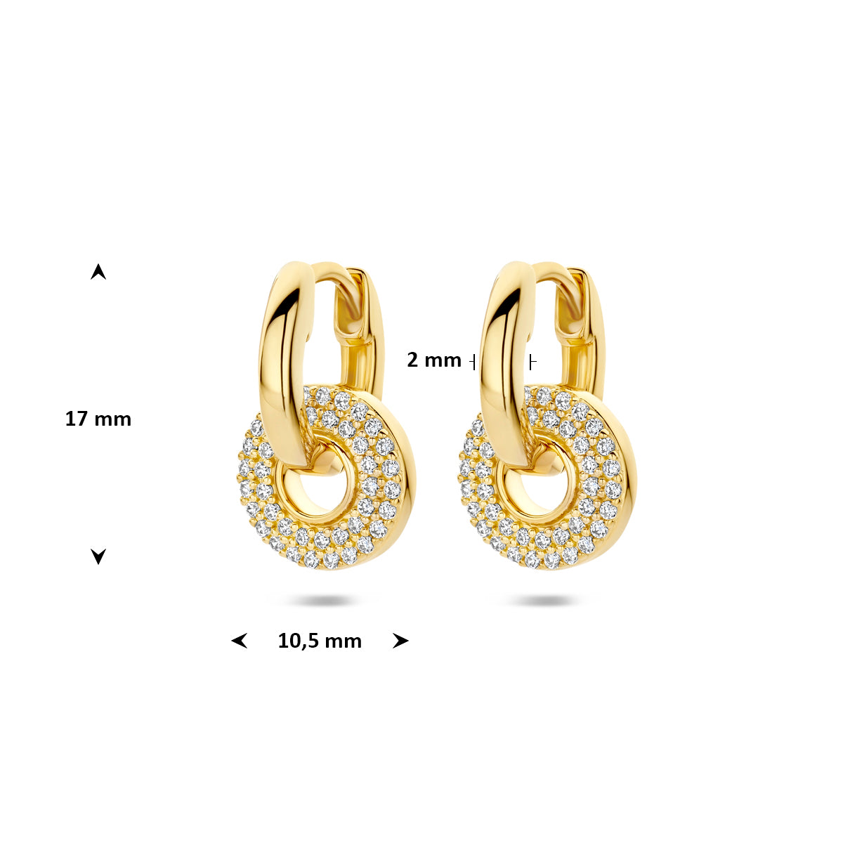oorringen zirkonia 17 mm 1 micron zilver verguld (geel)