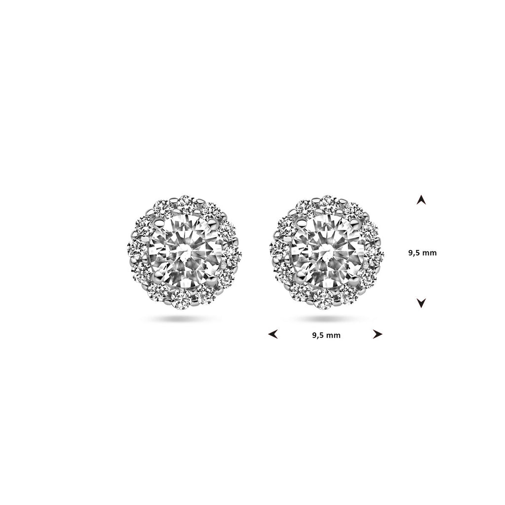 oorknoppen zirkonia halo zilver gerhodineerd