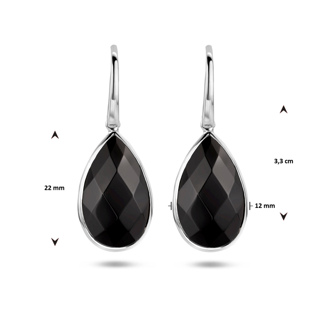 oorhangers onyx franse haak zilver gerhodineerd