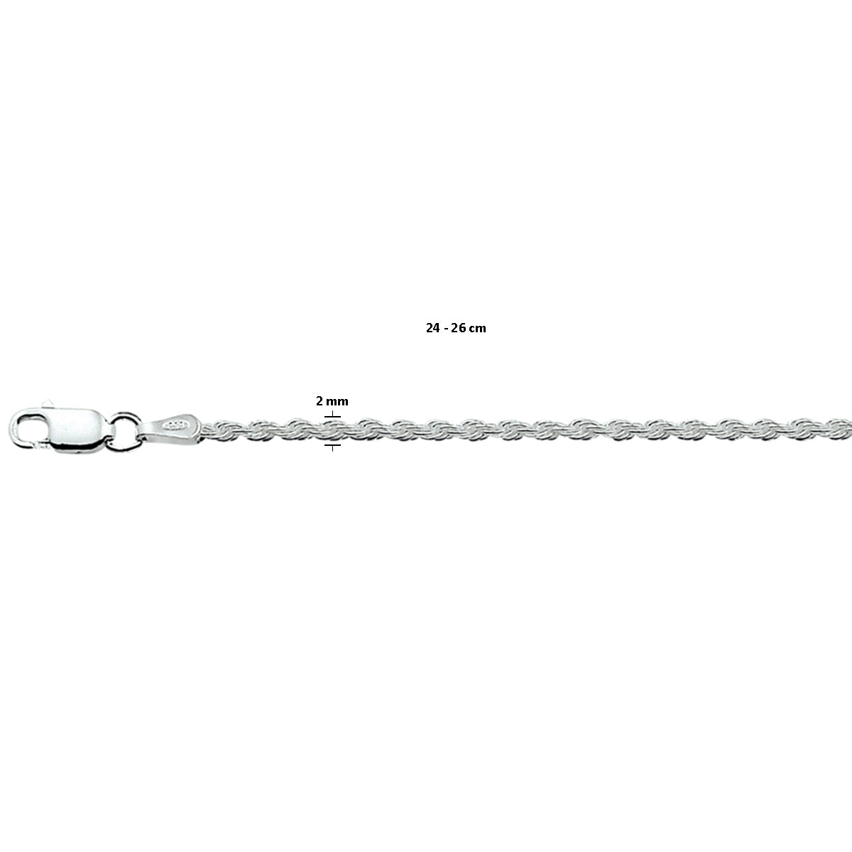 Fußkettchenkordel 2,0 mm silberweiß
