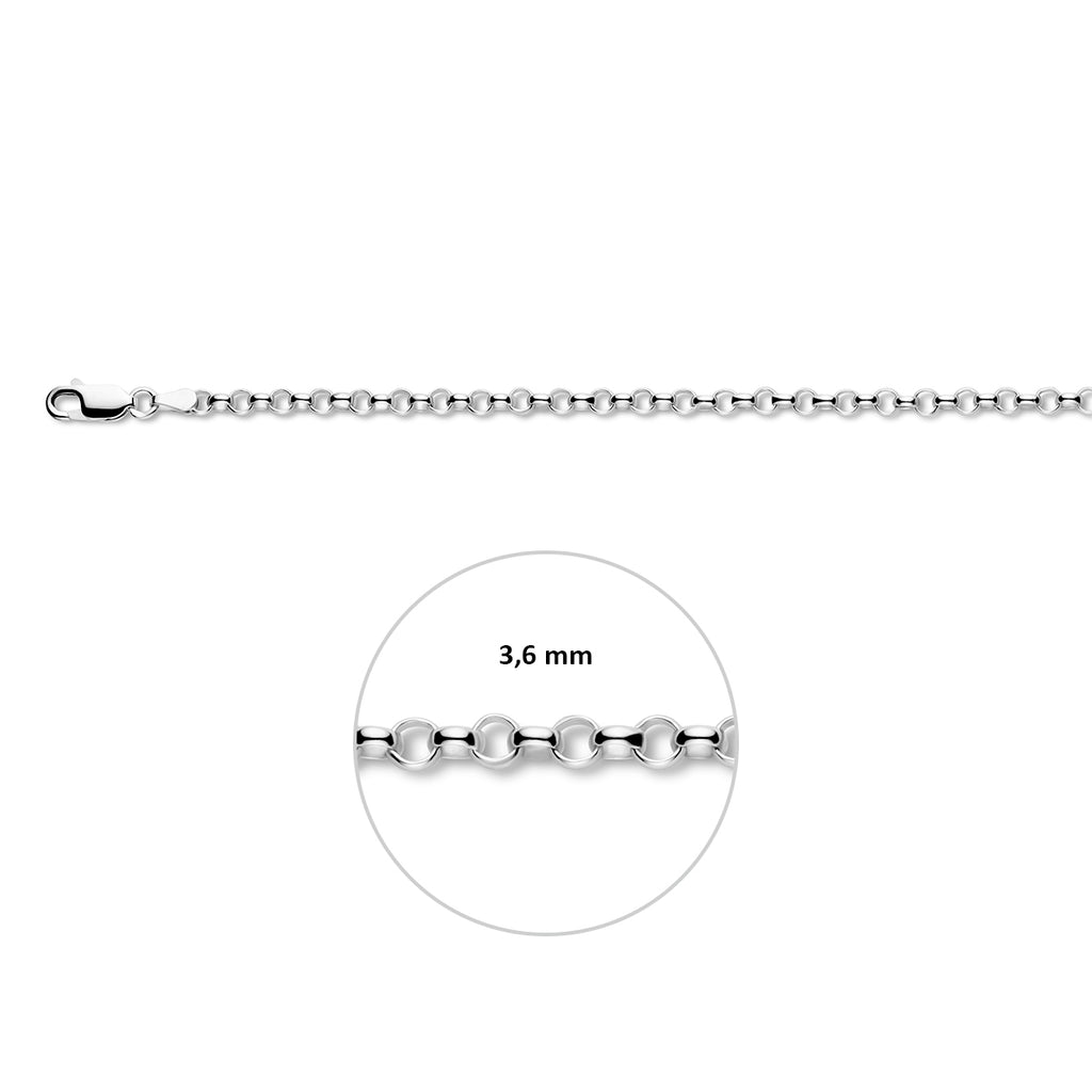 Jasseronkette 3,6 mm rhodiniert Silber