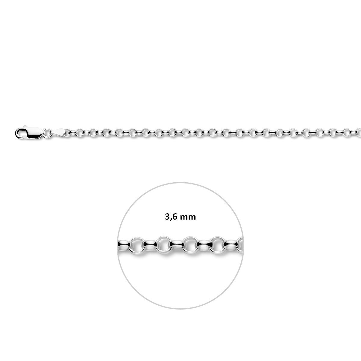 Jasseronkette 3,6 mm rhodiniert Silber