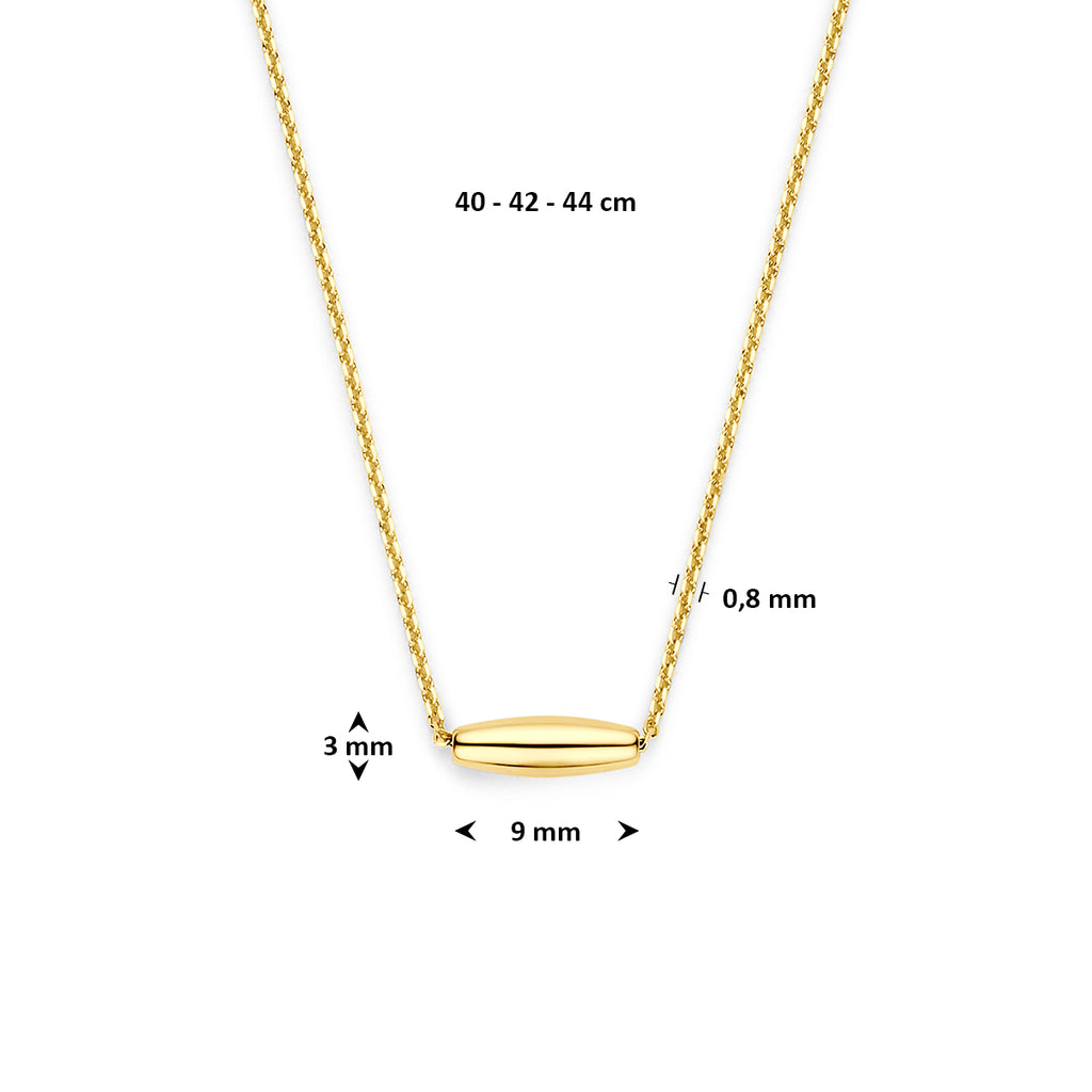 9k: collier balkje 40 - 42 - 44 cm 9K geel - blok/staaf/buis/driehoek