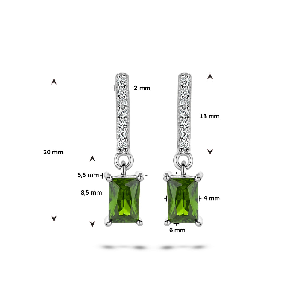 oorhangers groen en wit zirkonia zilver gerhodineerd