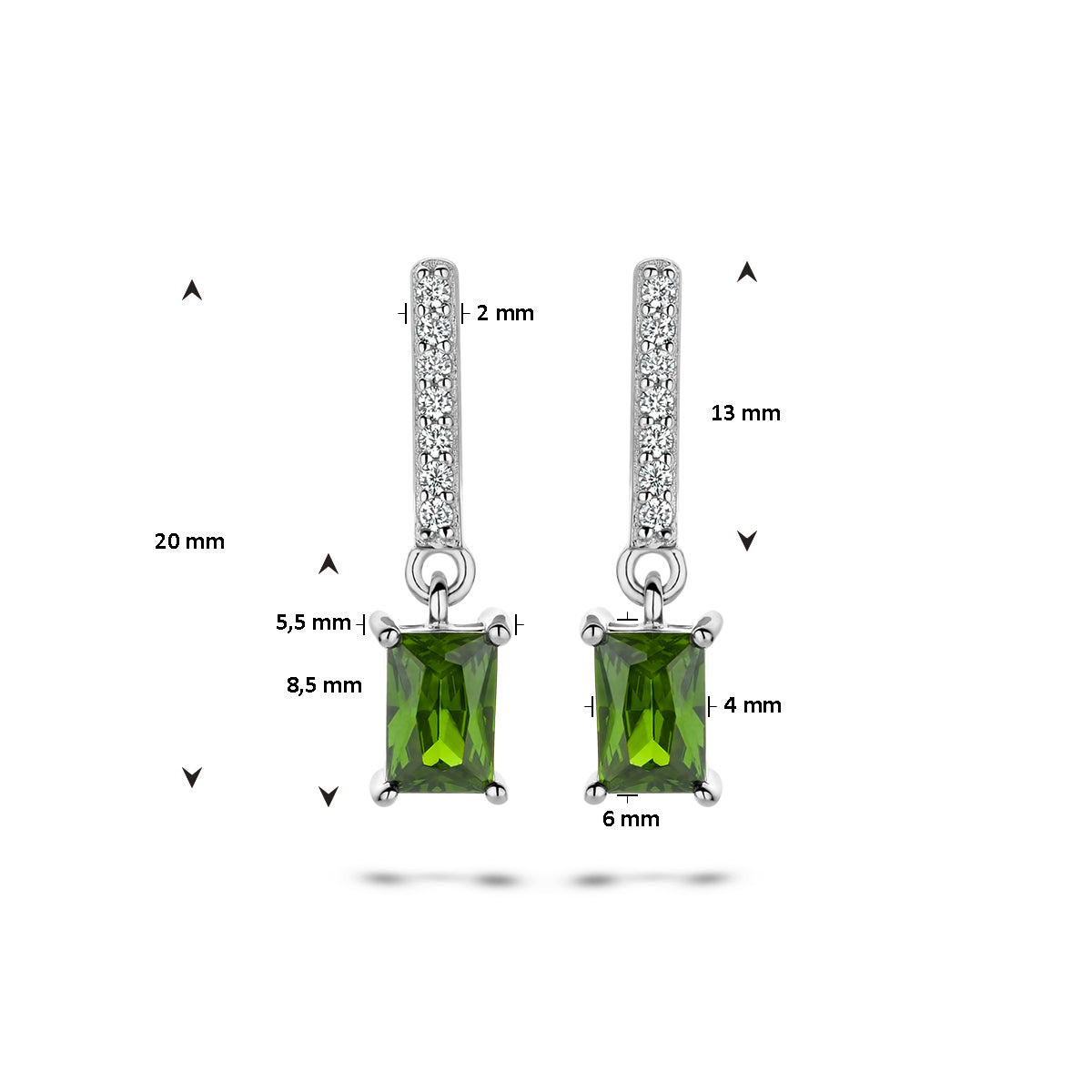 oorhangers groen en wit zirkonia zilver gerhodineerd