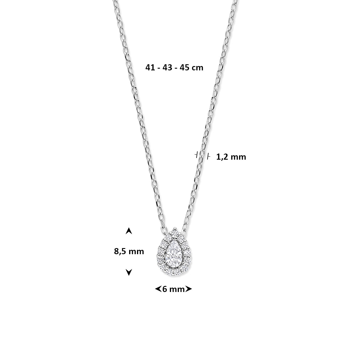 collier zirkonia 41 - 43 - 45 cm zilver gerhodineerd