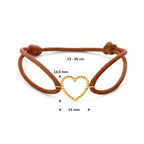 Armband braun Satin Herzchen 13 - 26 cm 14K Gold mit Gummi/Nylon/Leder