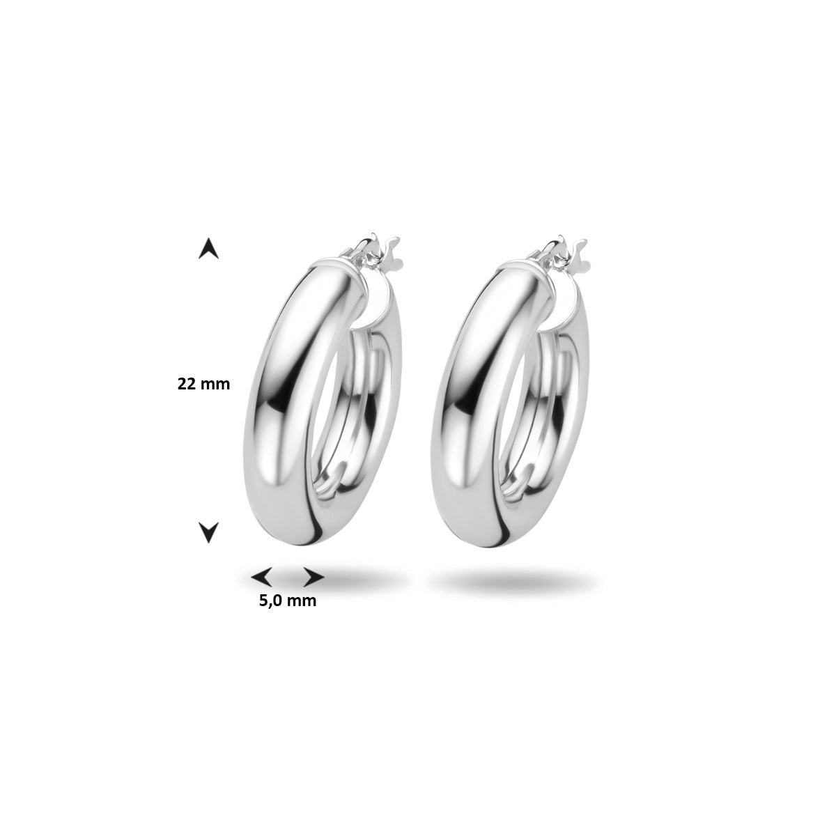 oorringen 5,0 mm ronde buis zilver gerhodineerd