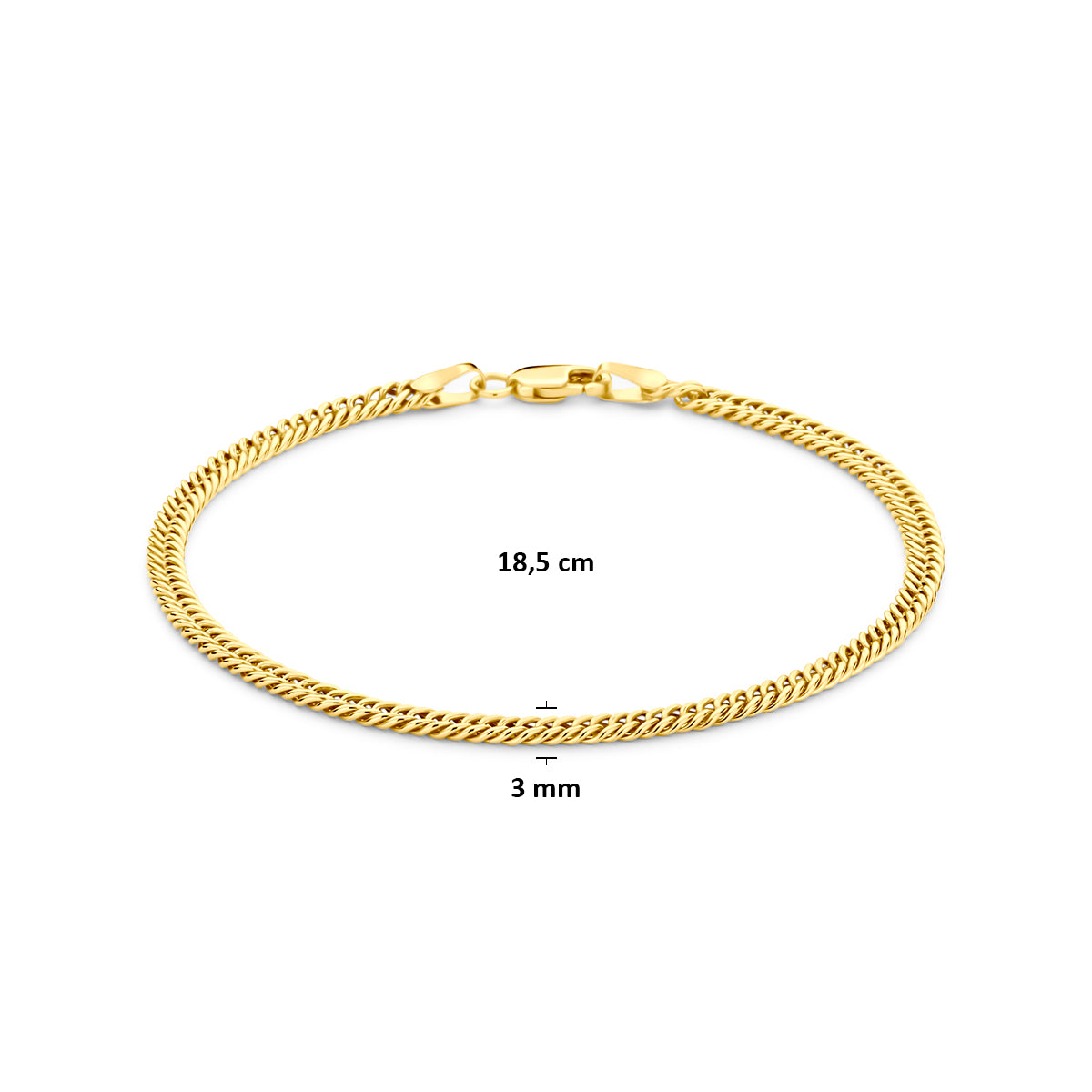 armband massief 3 mm 18,5 cm Silgold (geel met zilverkern)