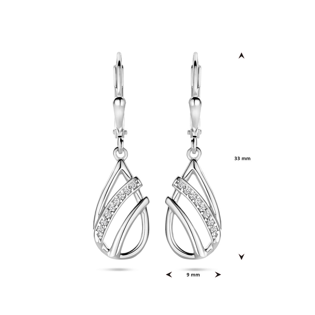 Ohrringe Tropfen Zirkonia Brisurhaken 33 mm Silber rhodiniert