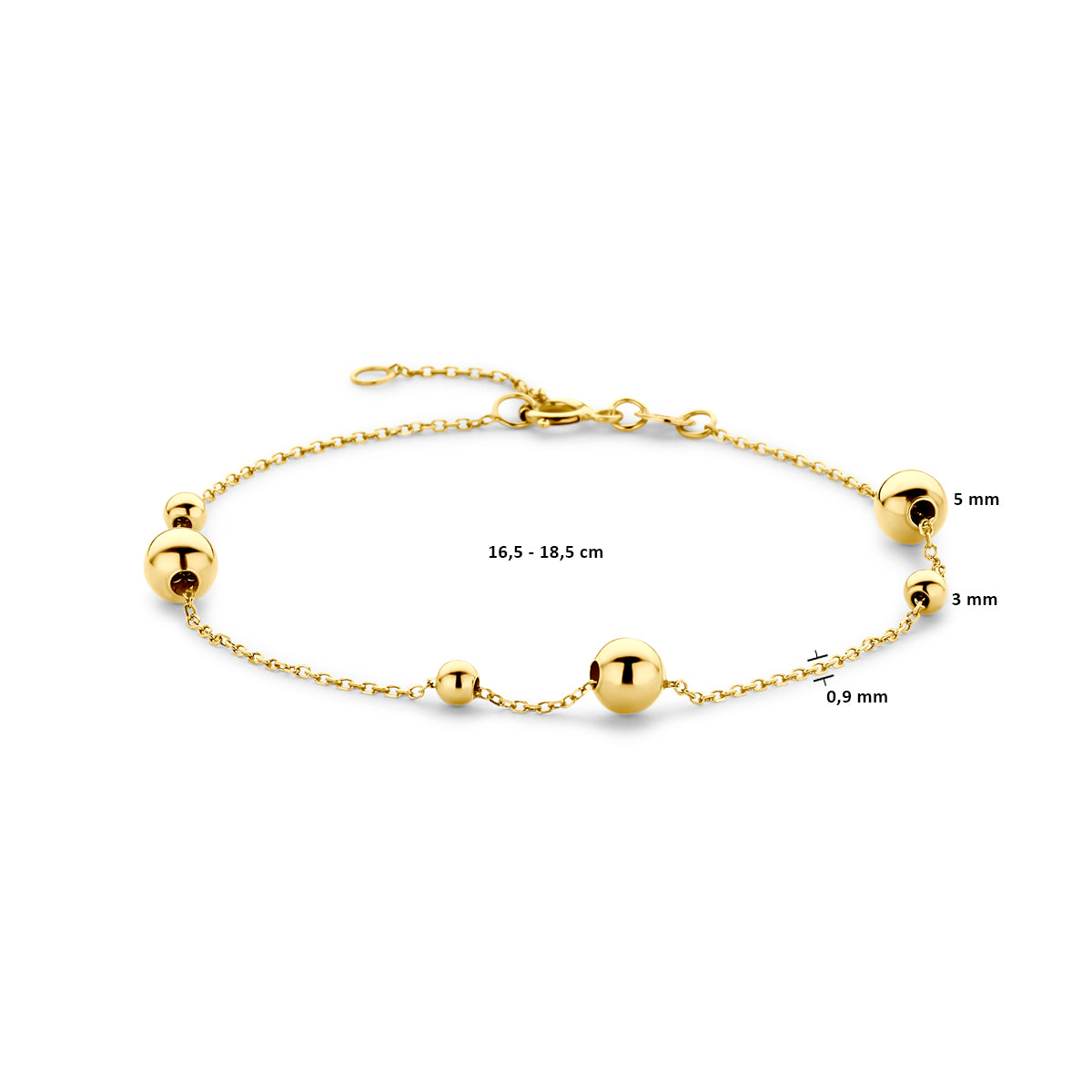 Armband Kugeln 16,5 - 18,5 cm 14K Gelbgold