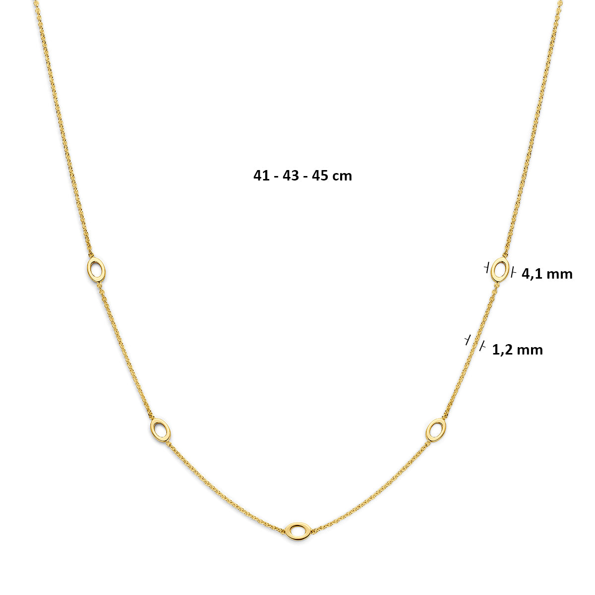 9k collier 41 - 43 - 45 cm 9K geel