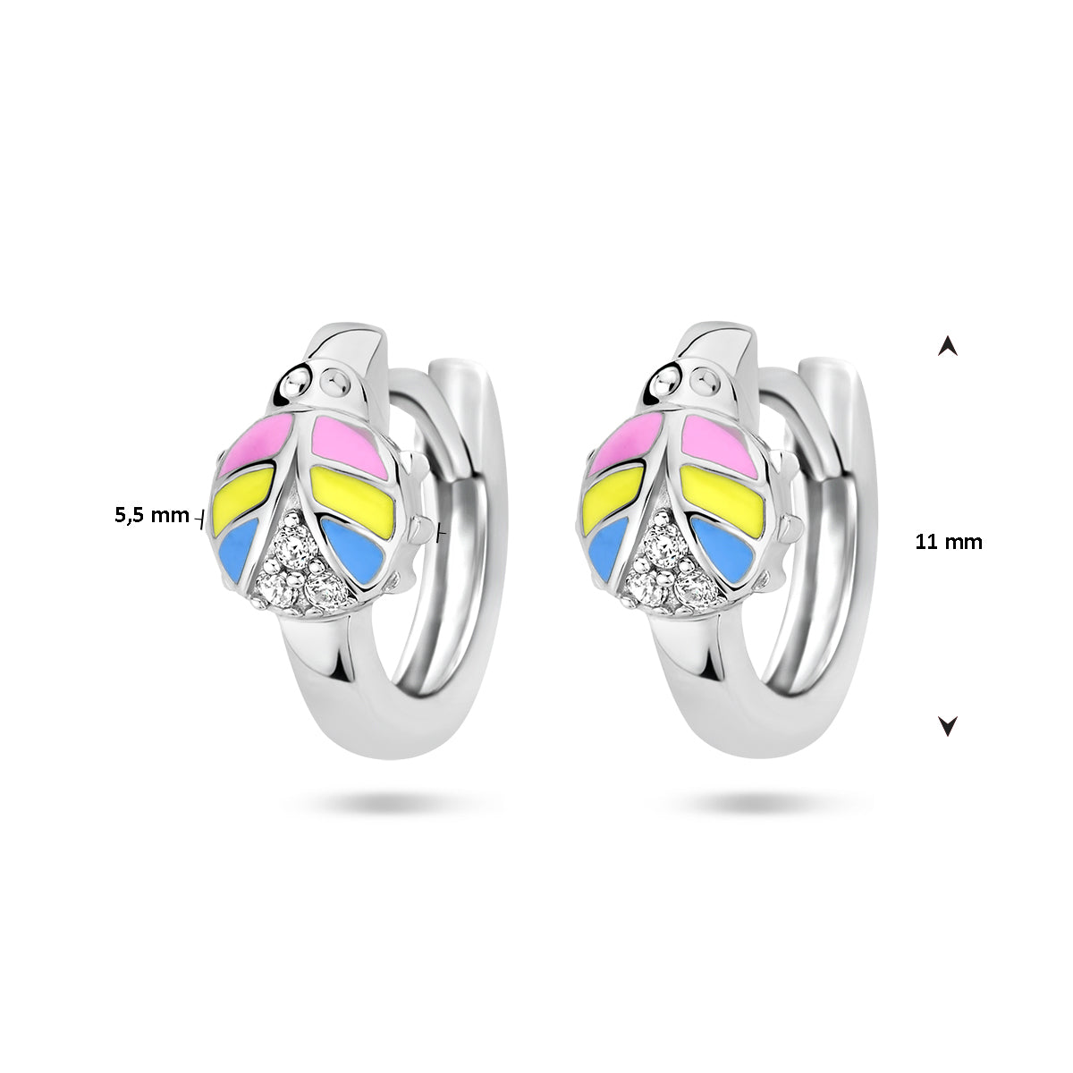 klapoorringen lieveheersbeestje zirkonia emaille zilver gerhodineerd