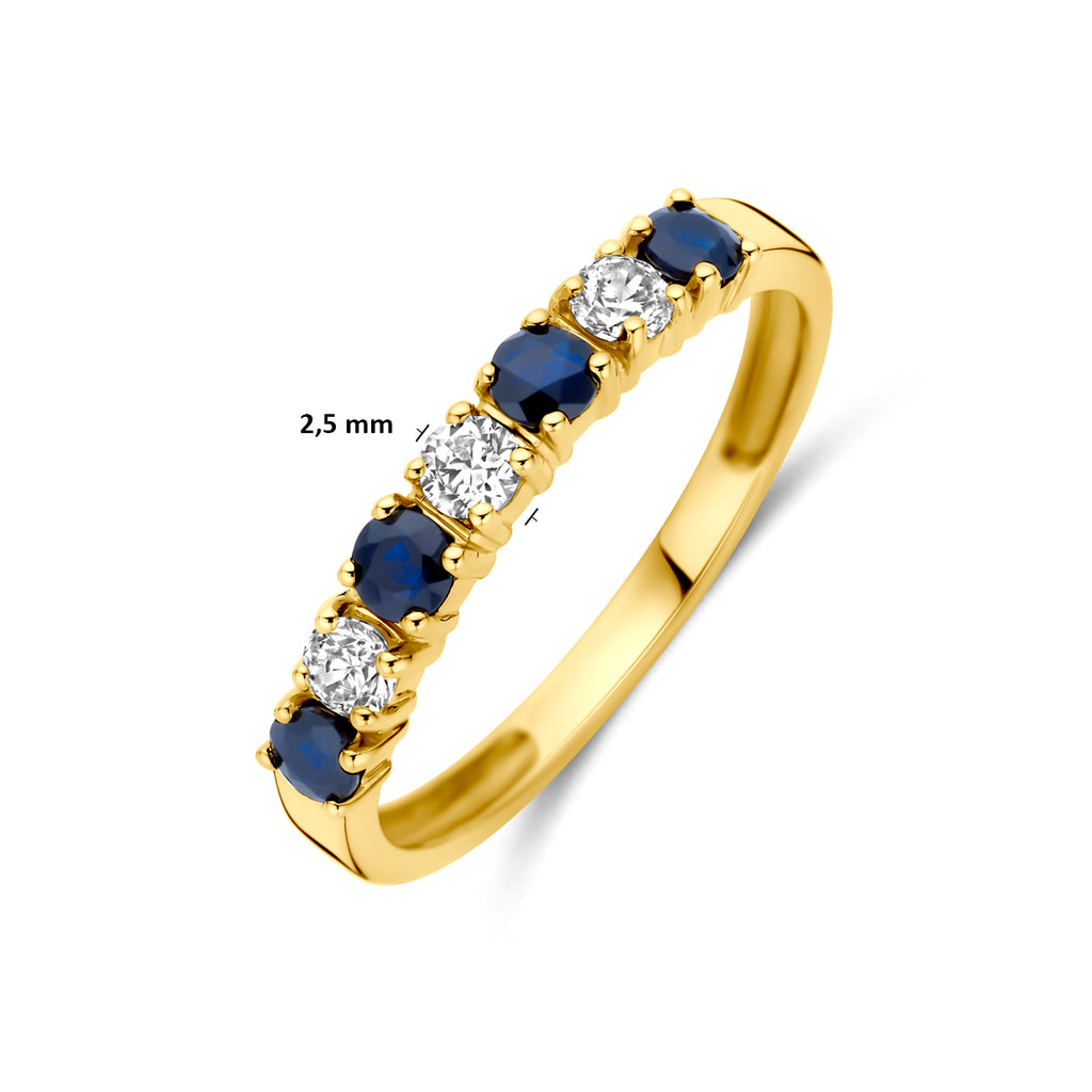 ring saffier en zirkonia 14K geelgoud