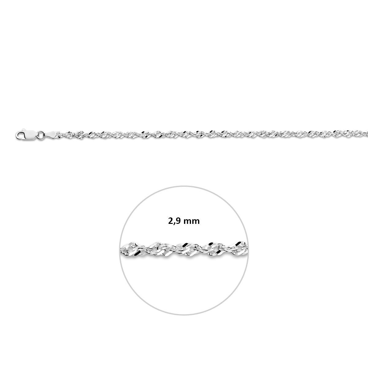 singapore 2,9 mm zilver gerhodineerd