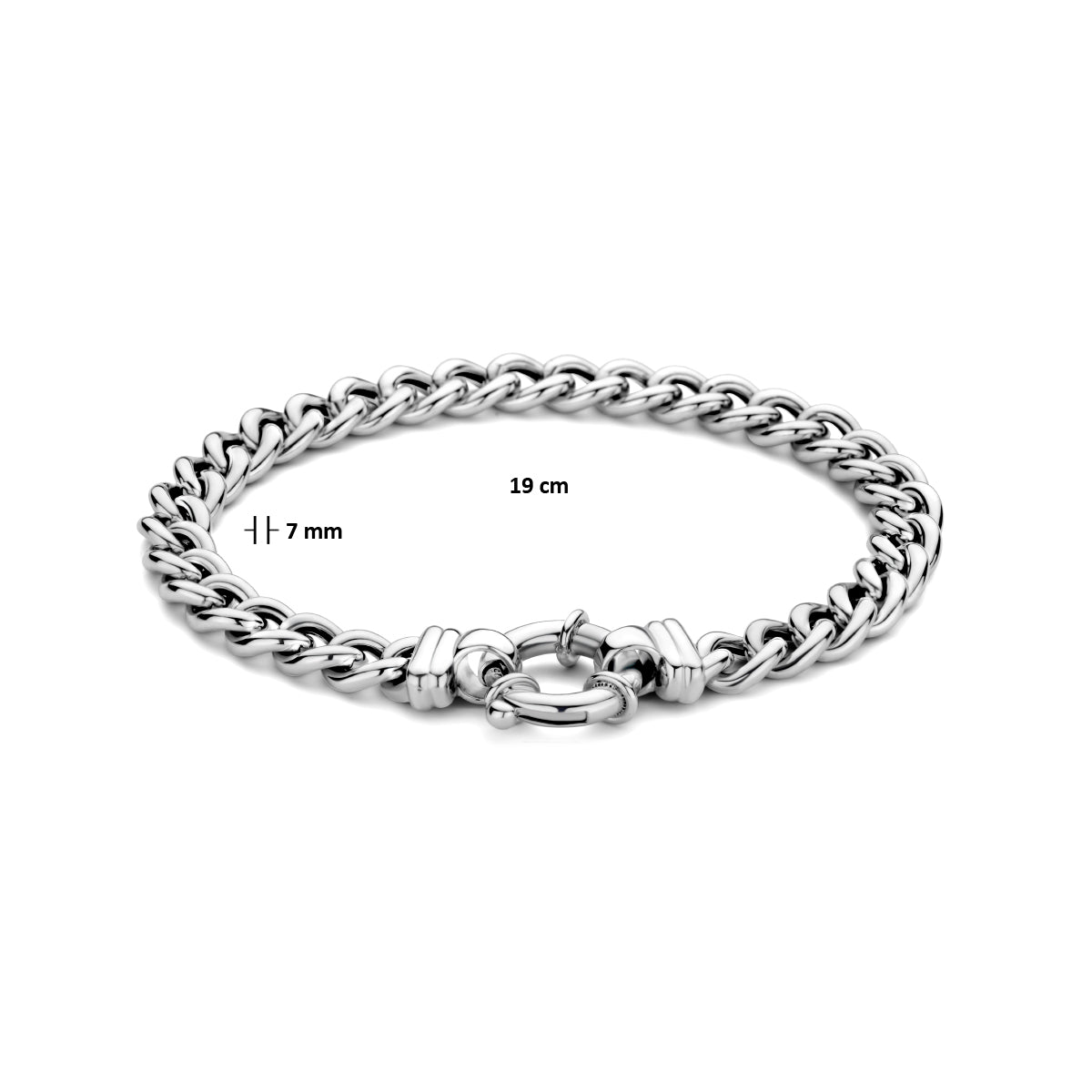 Armband Gourmette 7,0 mm 19 cm mit großem Federringverschluss Silber rhodiniert