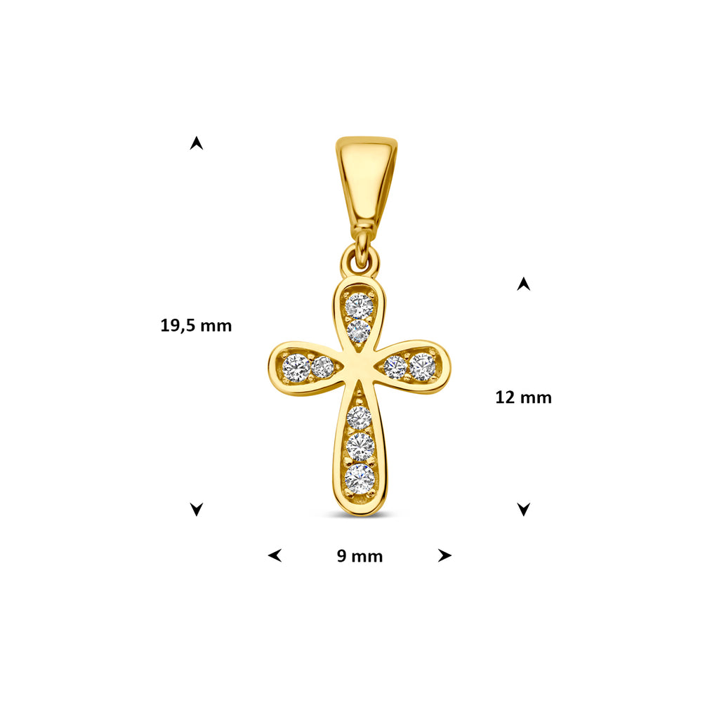 9k hanger kruis zirkonia 12 mm 9K geel