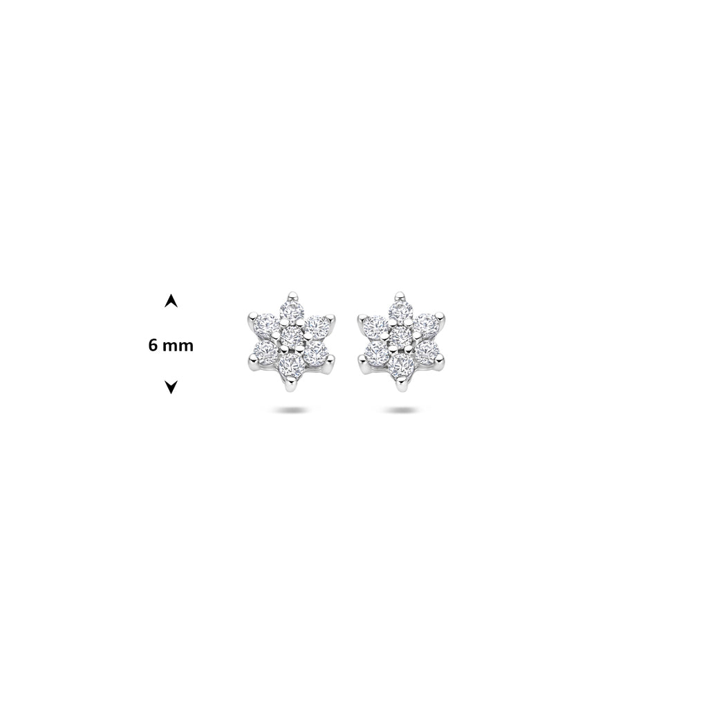 Ohrstecker Stern Zirkonia Halo 6 mm Silber rhodiniert