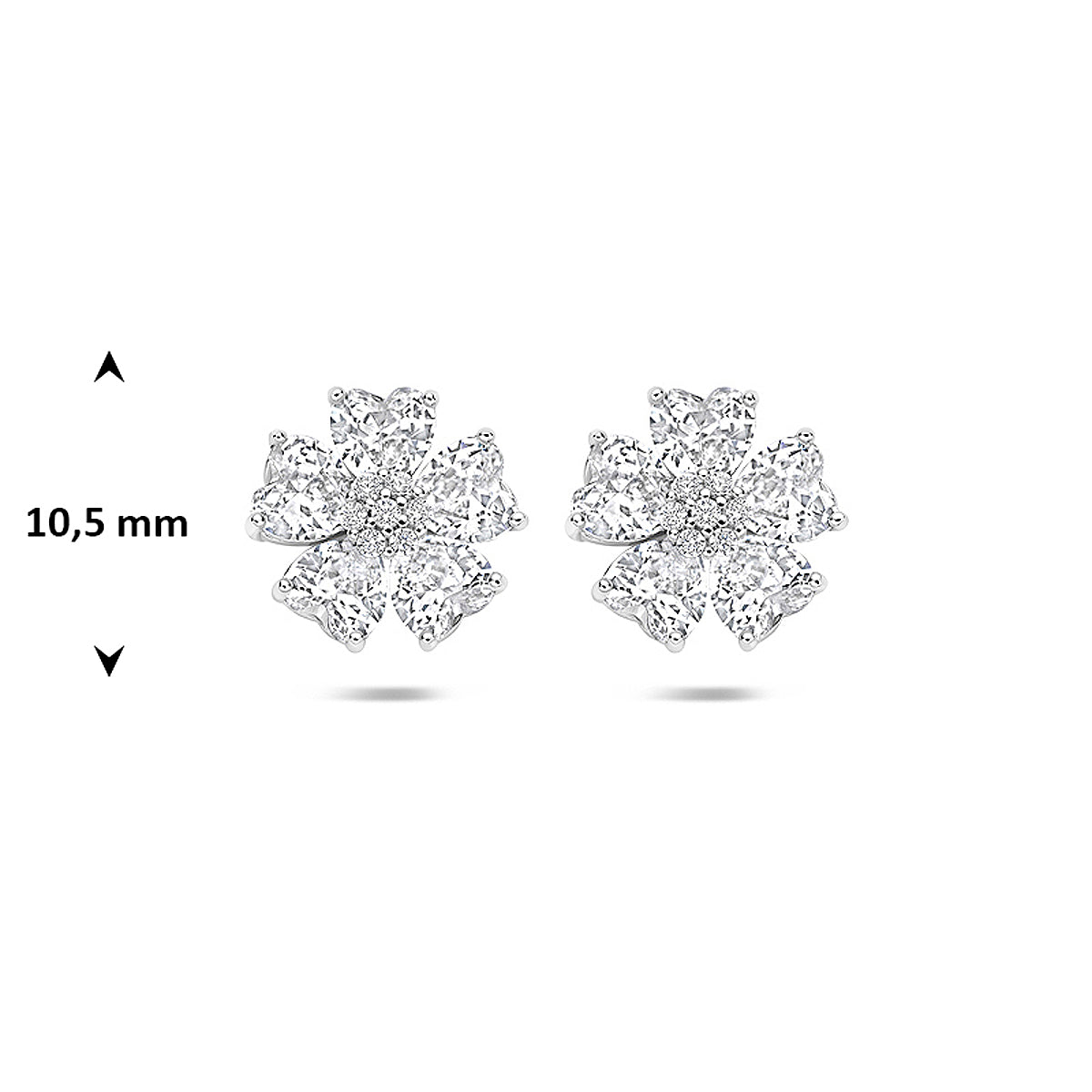 oorknoppen zirkonia 10.5 mm zilver gerhodineerd