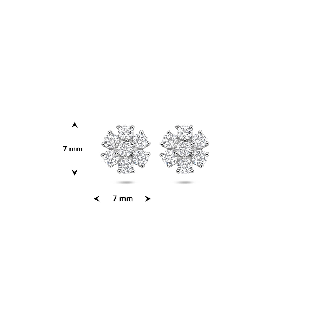 oorknoppen bloem zirkonia 7 mm zilver gerhodineerd