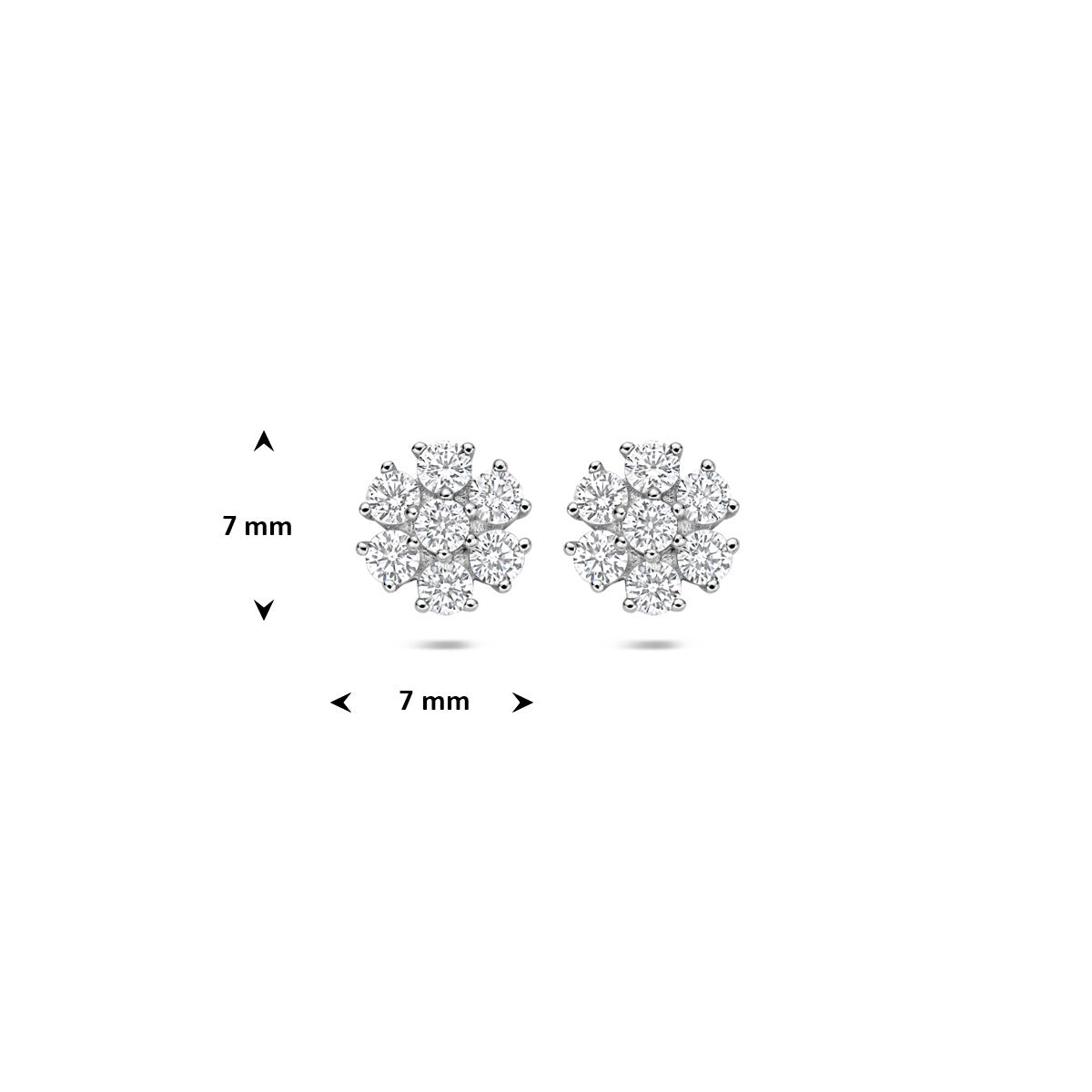oorknoppen bloem zirkonia 7 mm zilver gerhodineerd