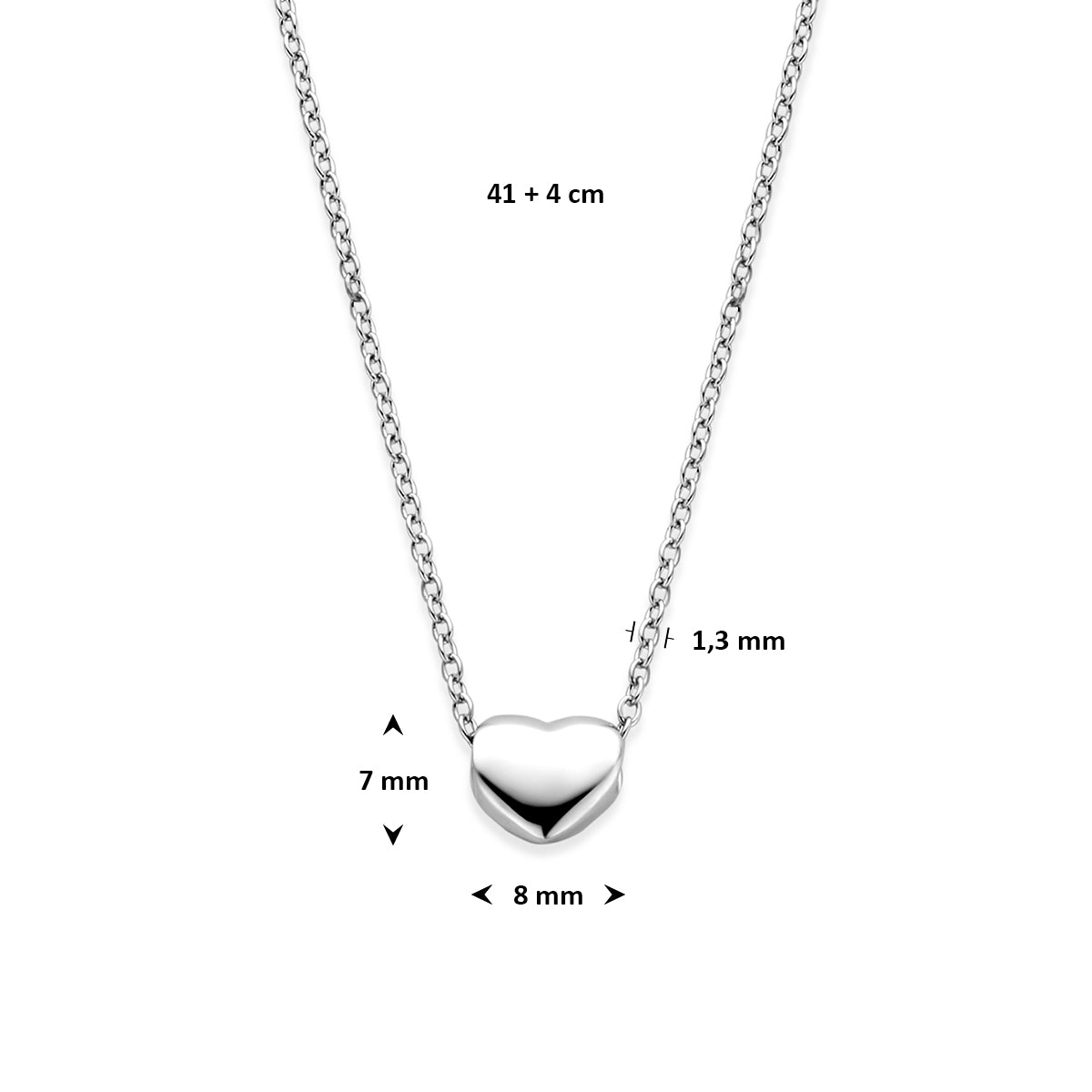 collier hartje 41 + 4 cm zilver gerhodineerd