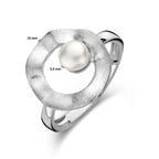 ring rondje parel gescratcht zilver gerhodineerd