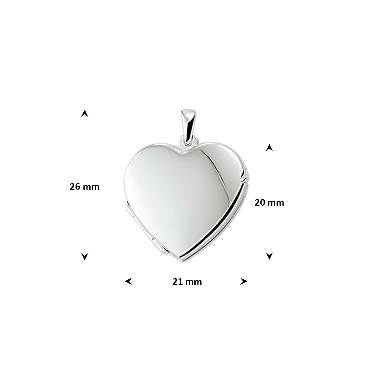 medaillon hart 20 mm zilver gerhodineerd