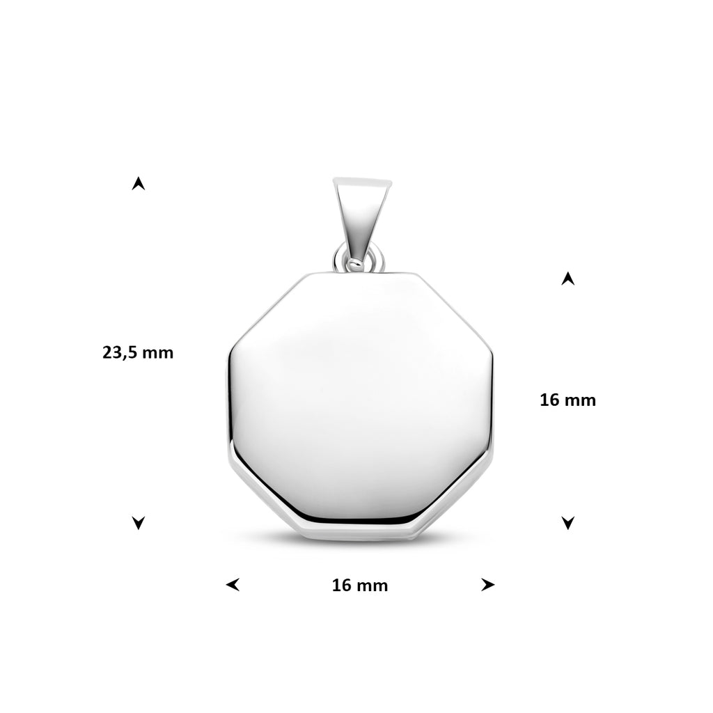 medaillon 16 mm zilver gerhodineerd - 8-kant