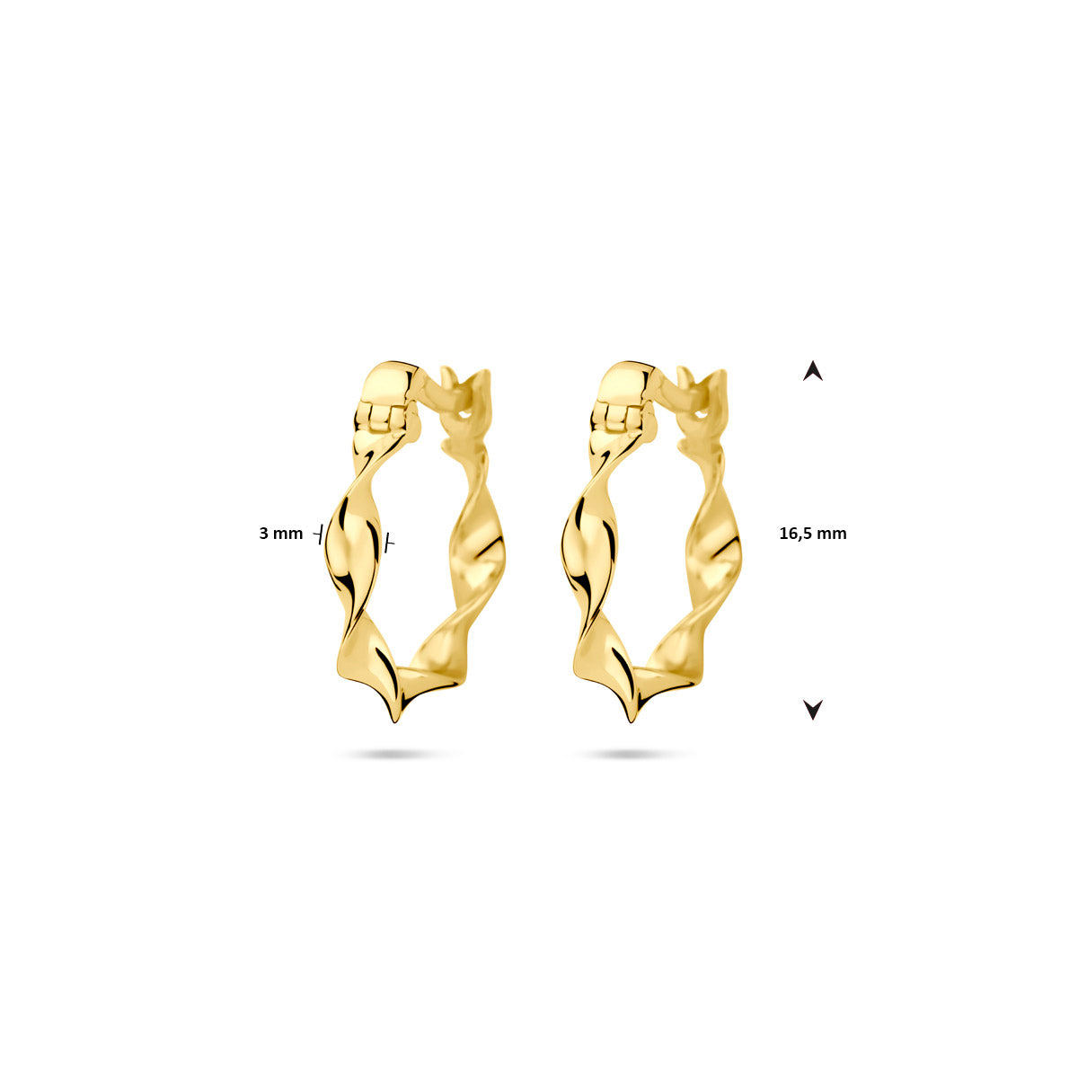 oorringen gedraaid 3 mm buis 14K geelgoud