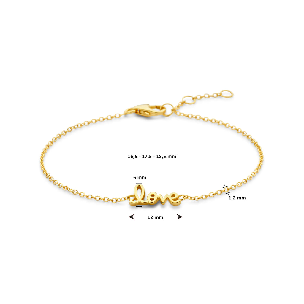 Armband Love 16,5 - 17,5 - 18,5 cm 3 Mikron versilbert (gelb)