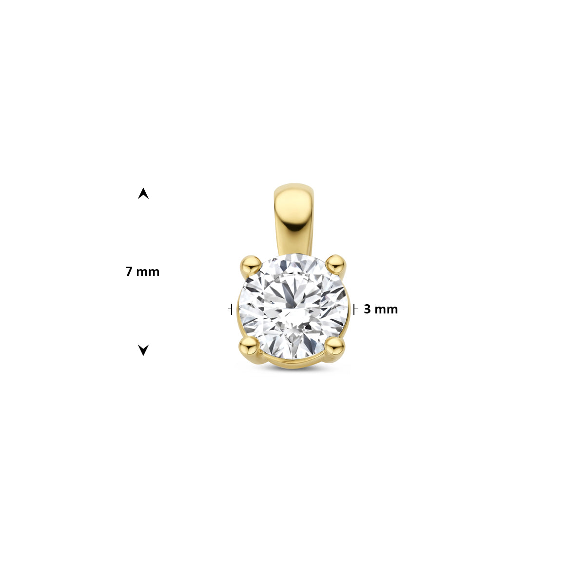 hanger lab grown diamant 0.10ct g vs 7 mm 14K geelgoud