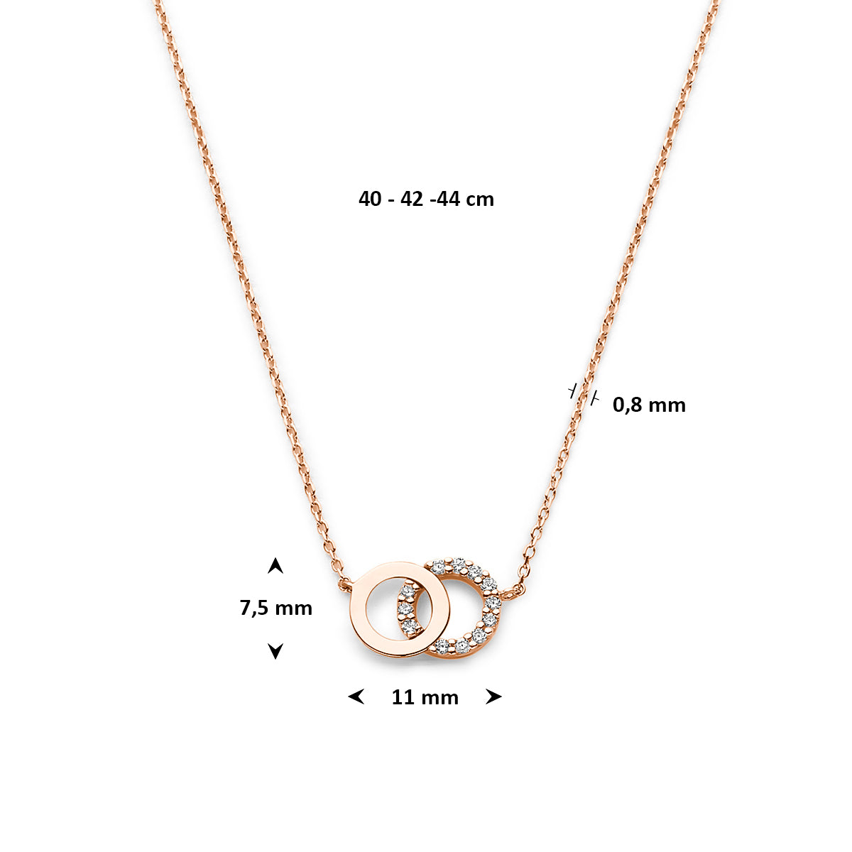 collier rondjes zirkonia 40 - 42 - 44 cm 14K roségoud