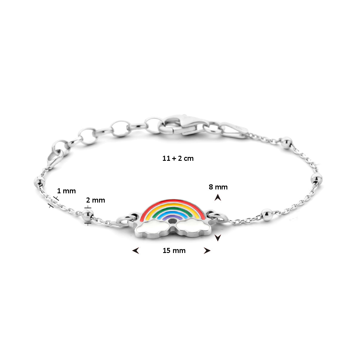 Armband Regenbogen Emaille 1,0 mm 11 + 2 cm Silber rhodiniert