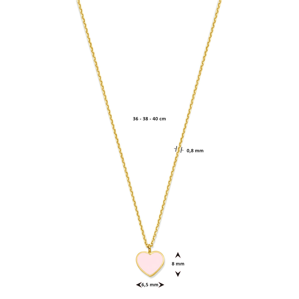 Halskette Herz rosa Emaille 36 - 38 - 40 cm 14K Gelbgold