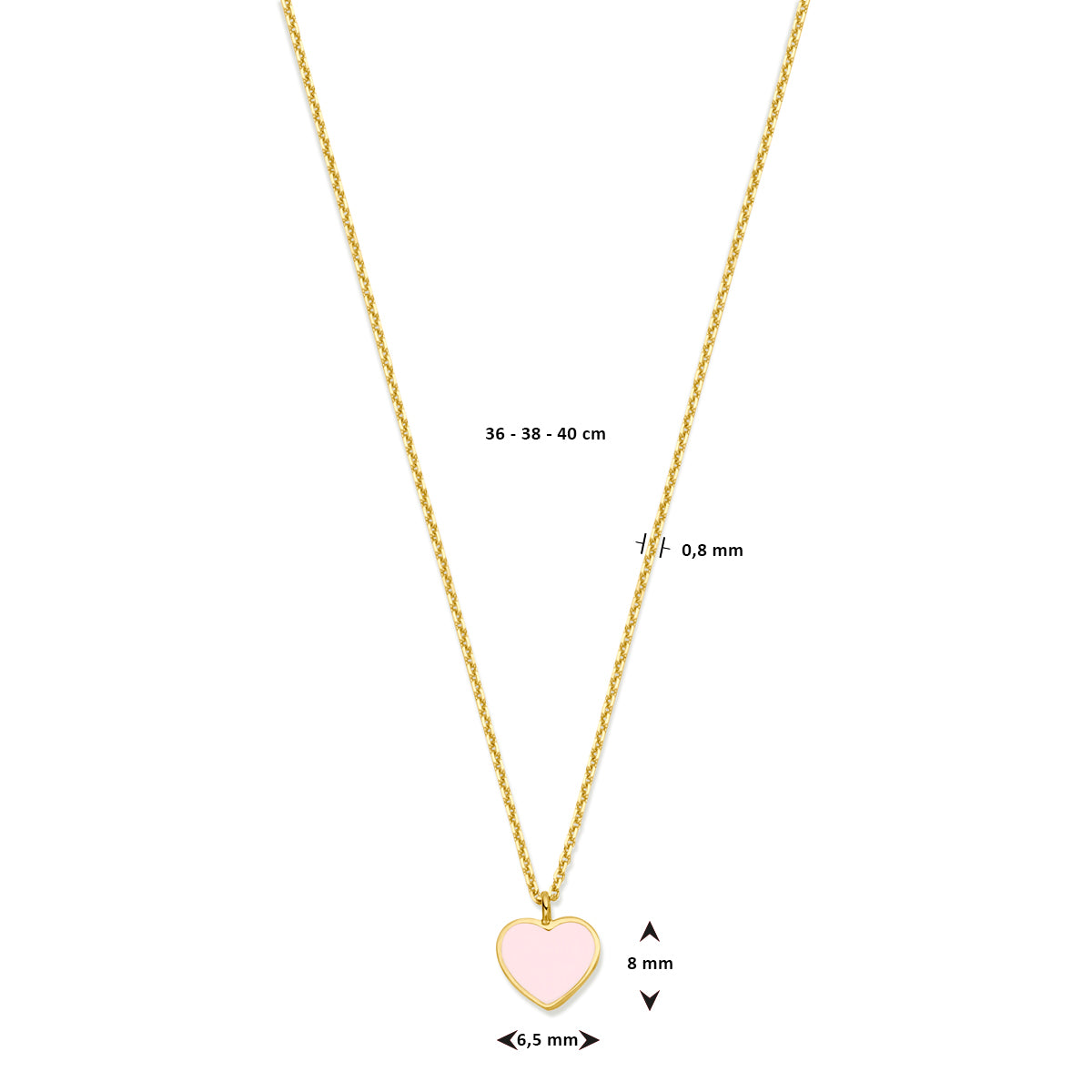 Halskette Herz rosa Emaille 36 - 38 - 40 cm 14K Gelbgold
