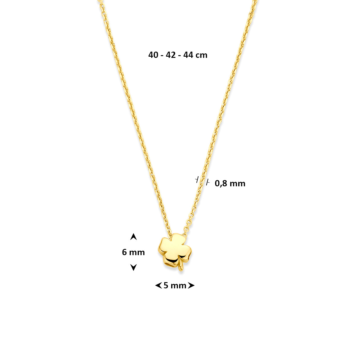 collier klaver 40 - 42 - 44 cm 14K geelgoud