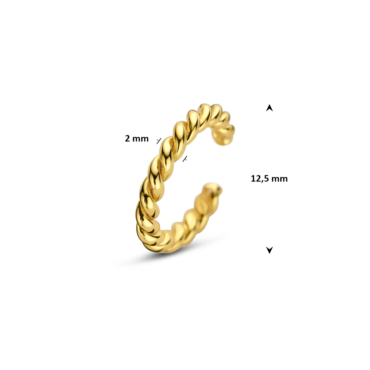 ear cuff 12,5 mm 1 micron zilver verguld (geel)